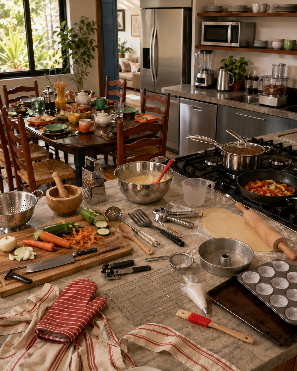 Learn Brazilian Portuguese kitchen vocabulary with utensils, appliances, dining words, cooking verbs, and useful phrases.