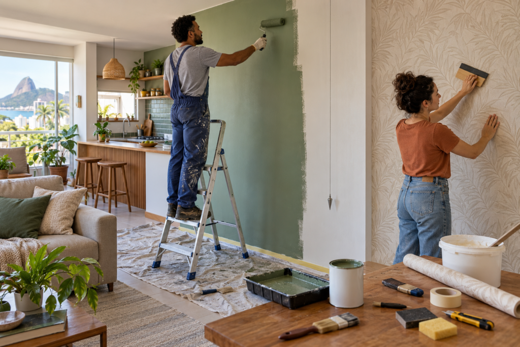 Learn Brazilian Portuguese vocabulary for painting, wallpaper, tools, finishes, tile work, and useful conversations in Brazil.